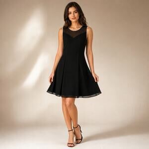Riu Paris Black Illusion Sweetheart Dress XS Chiffon Hem Cocktail LBD Mod Party